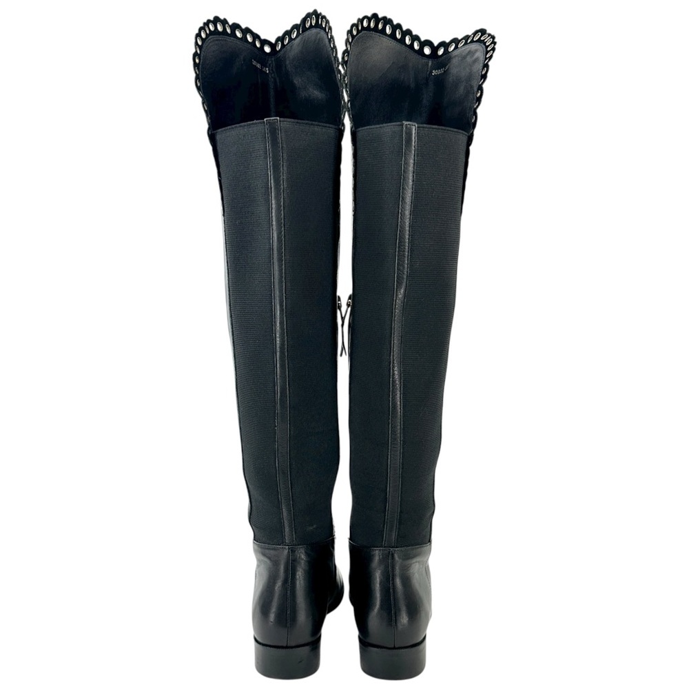 LK Bennett Black Leather Grommet Detail Over the Knee Flat Tall Riding Boots - Picture 10 of 14